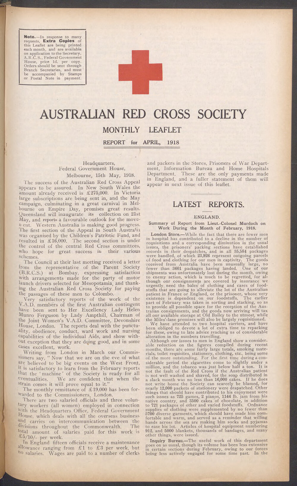 Australian Red Cross Society Monthly Leaflet