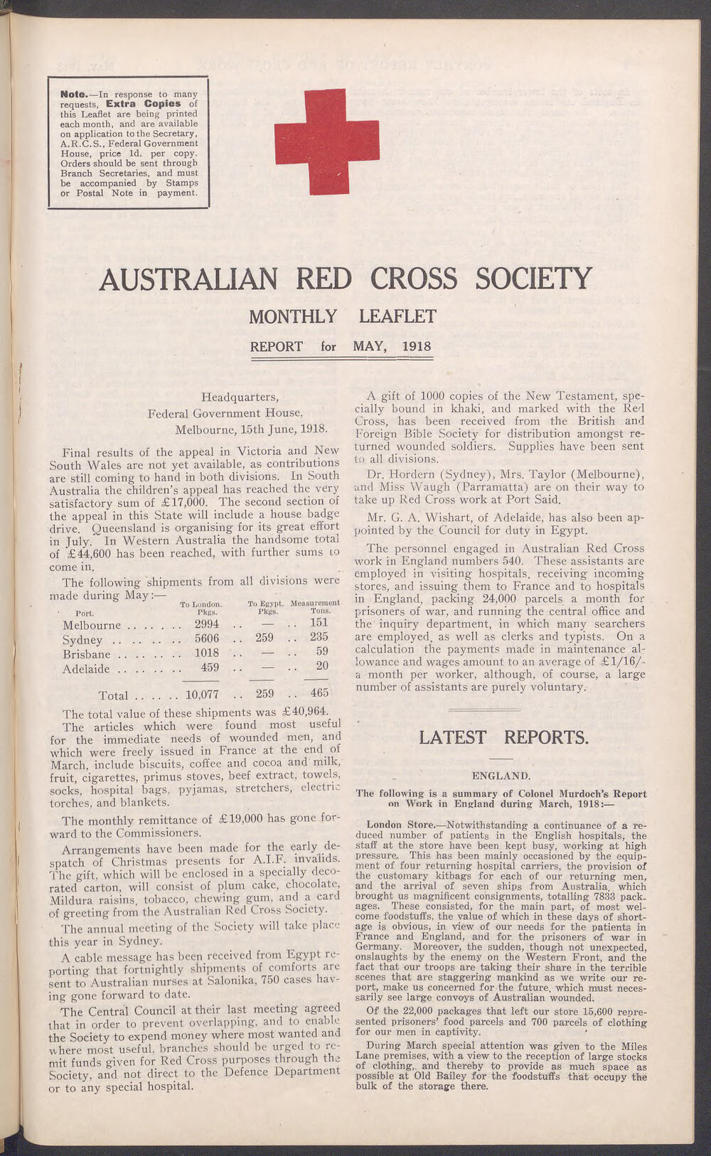 Australian Red Cross Society Monthly Leaflet
