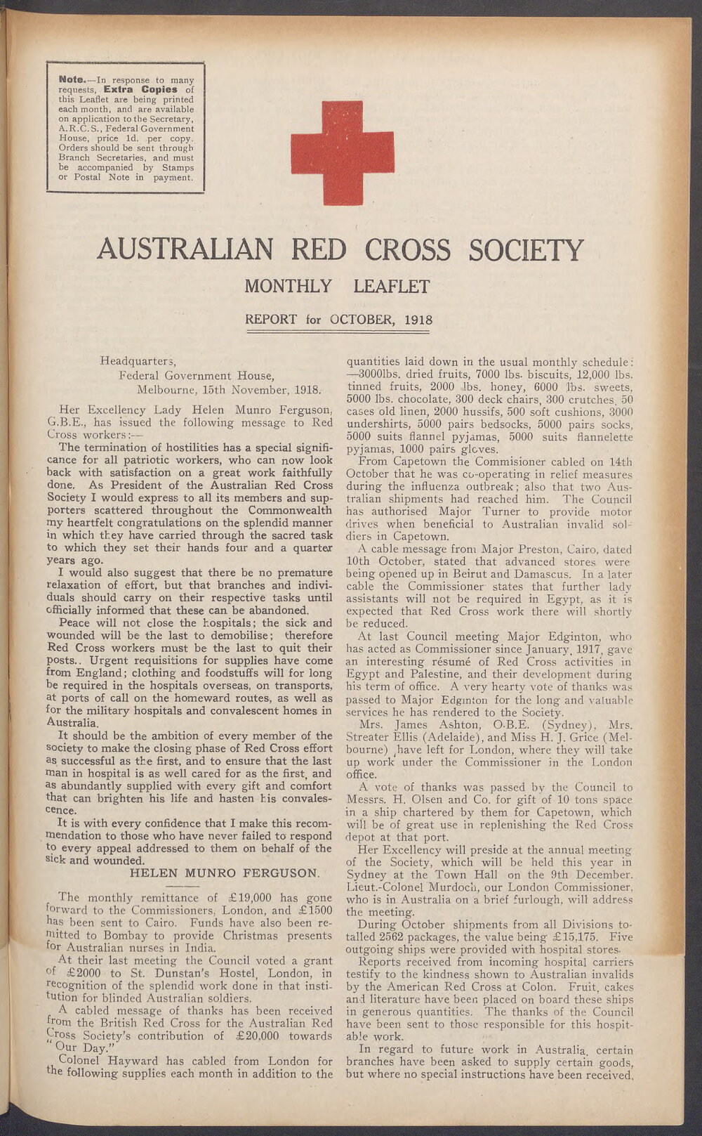 Australian Red Cross Society Monthly Leaflet