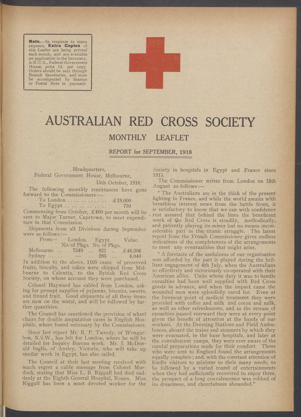 Australian Red Cross Society Monthly Leaflet