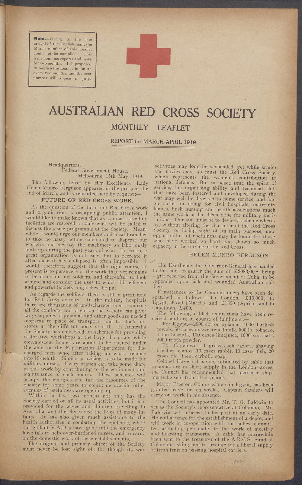 Australian Red Cross Society Monthly Leaflet