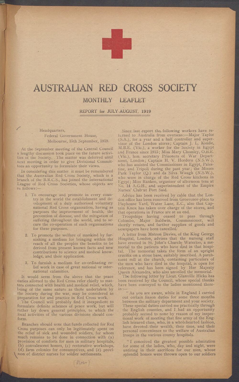 Australian Red Cross Society Monthly Leaflet
