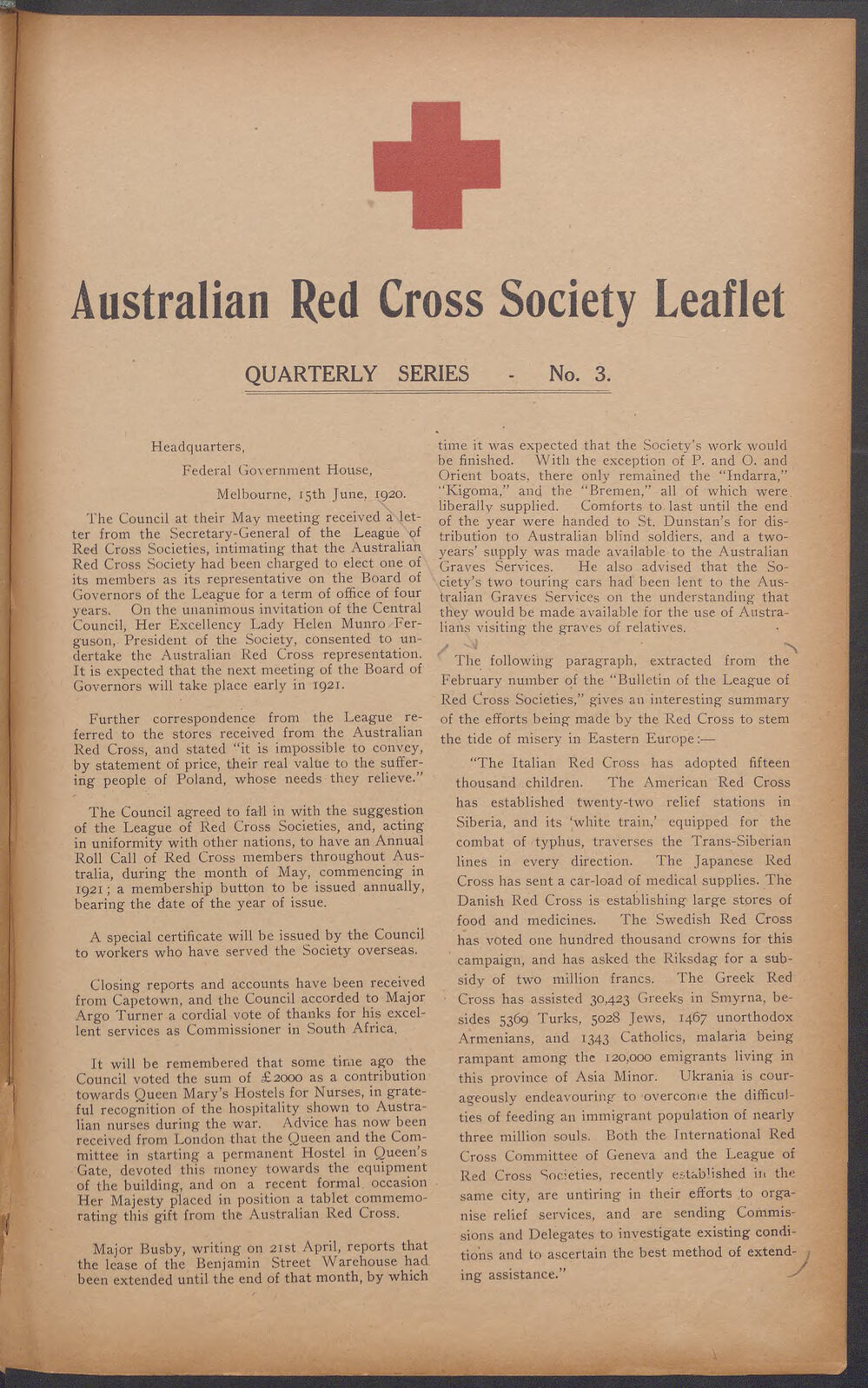 Australian Red Cross Society Leaflet - Quarterly Series No.3