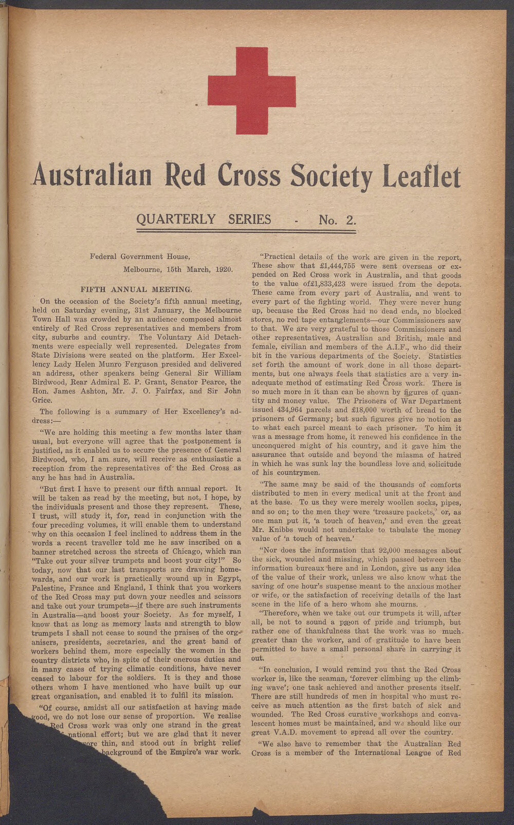 Australian Red Cross Society Leaflet - Quarterly Series No.2