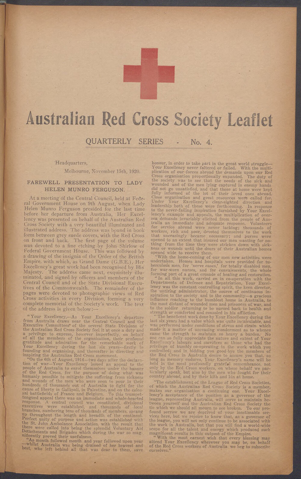 Australian Red Cross Society Leaflet - Quarterly Series No.4