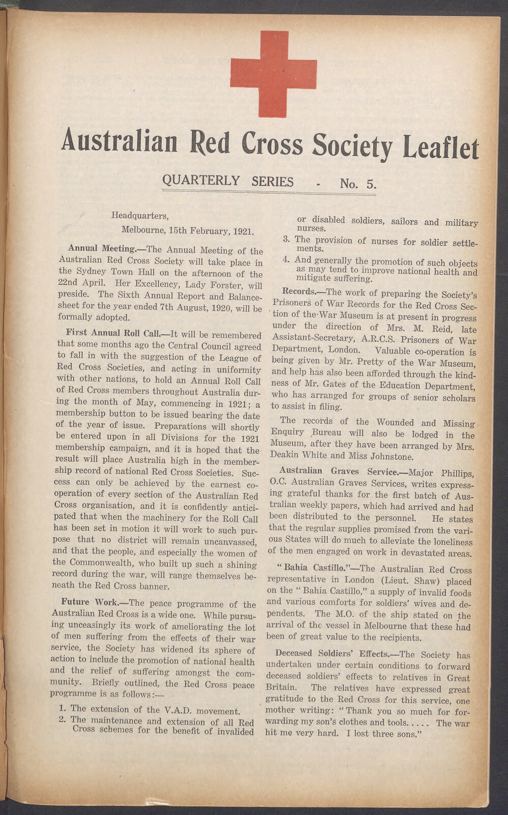 Australian Red Cross Society Leaflet - Quarterly Series No.5