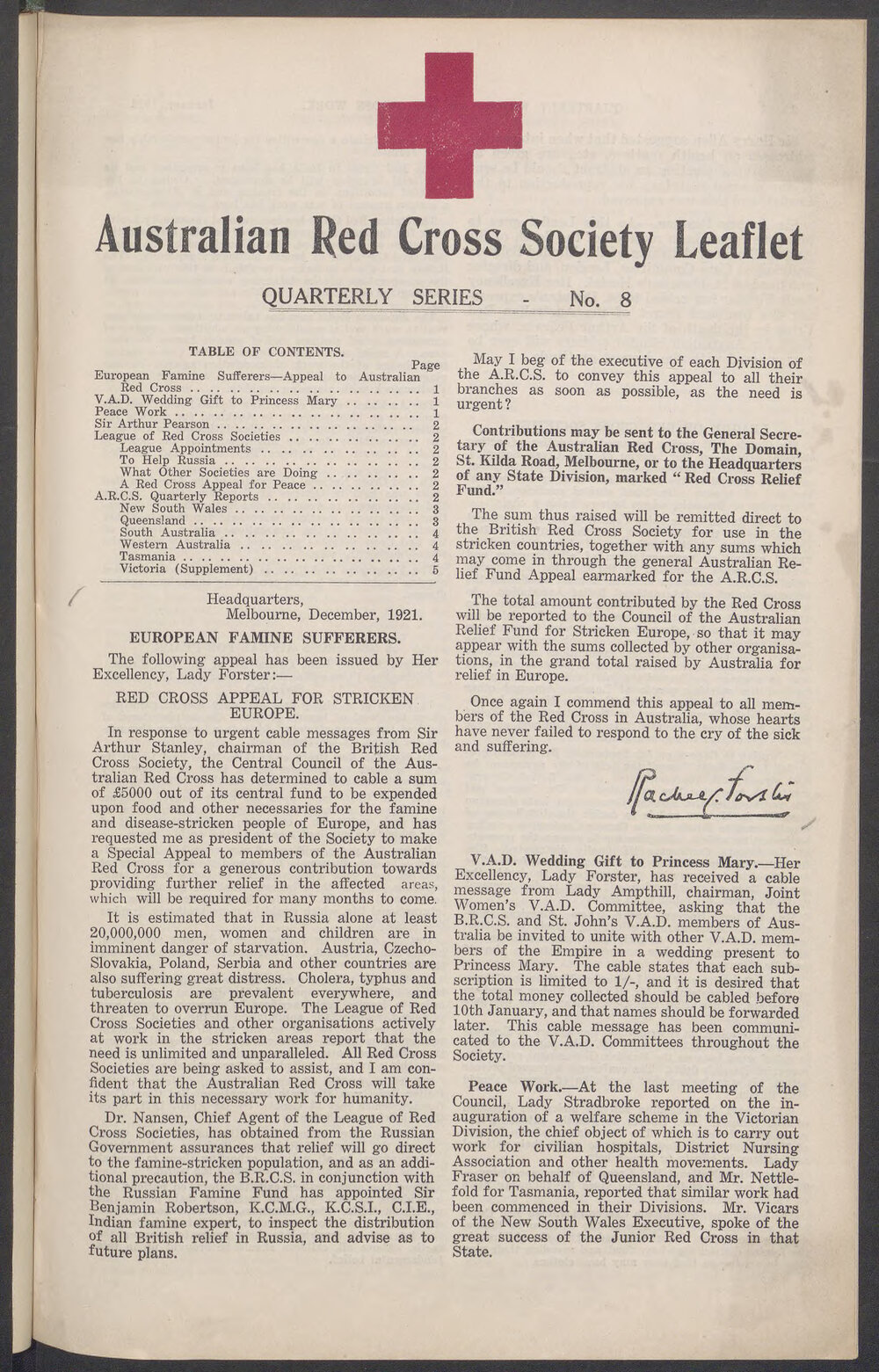 Australian Red Cross Society Leaflet - Quarterly Series No.8
