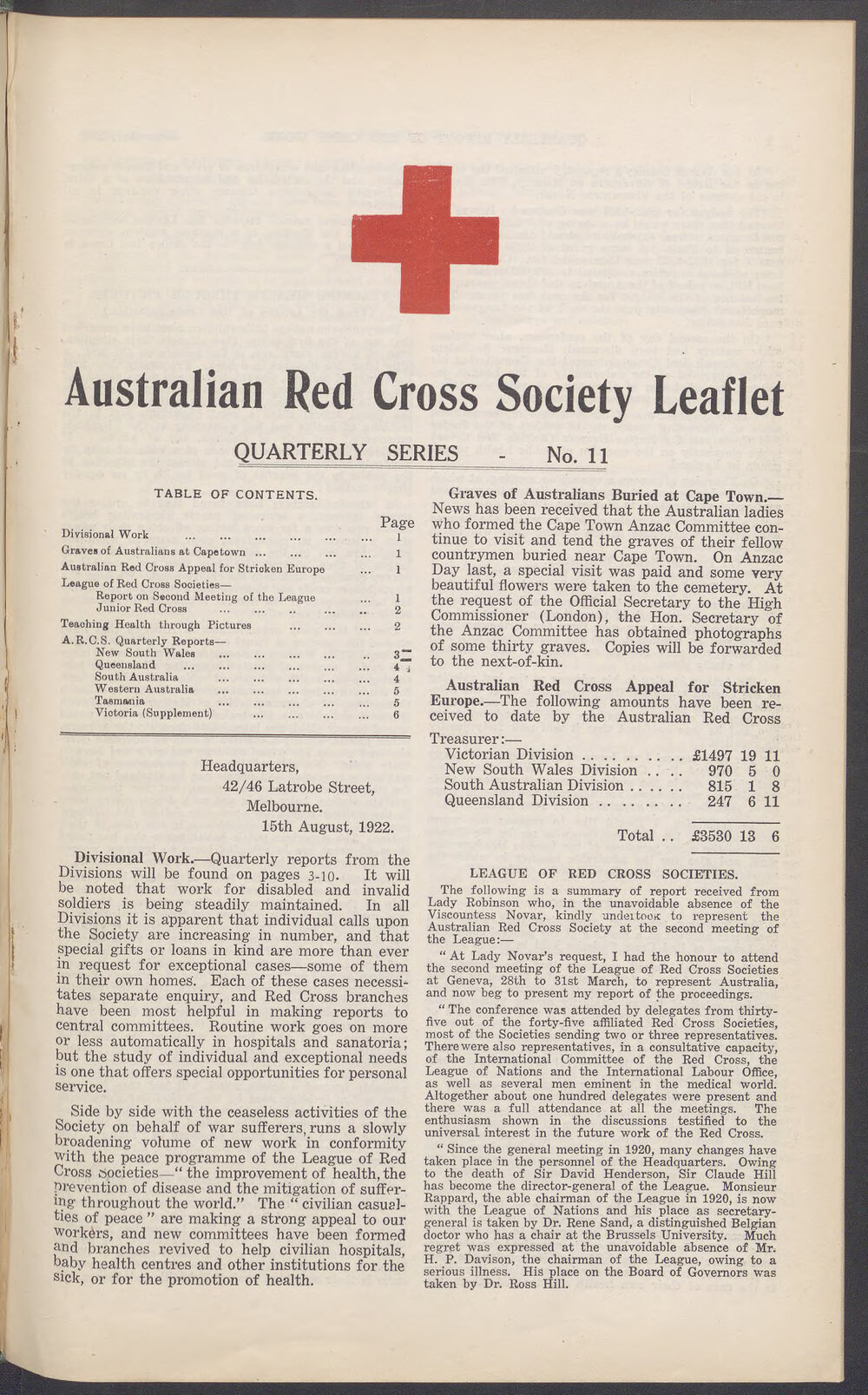 Australian Red Cross Society Leaflet - Quarterly Series No.11