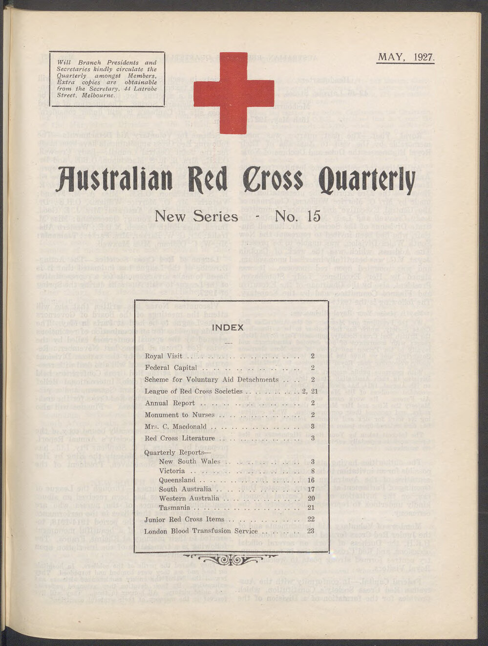 Australian Red Cross Quarterly - New Series No. 15