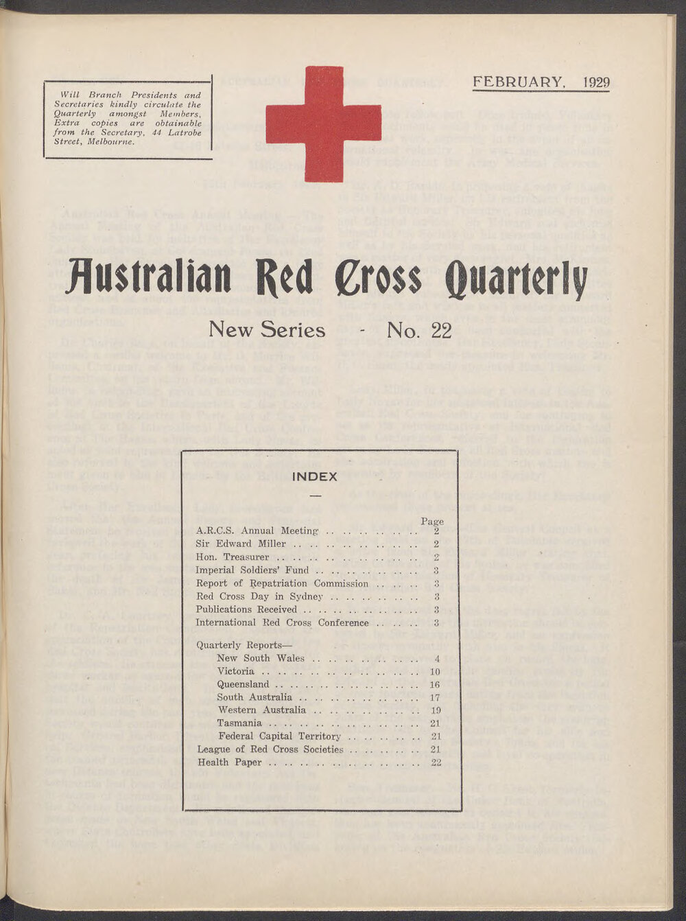 Australian Red Cross Quarterly - New Series No. 22