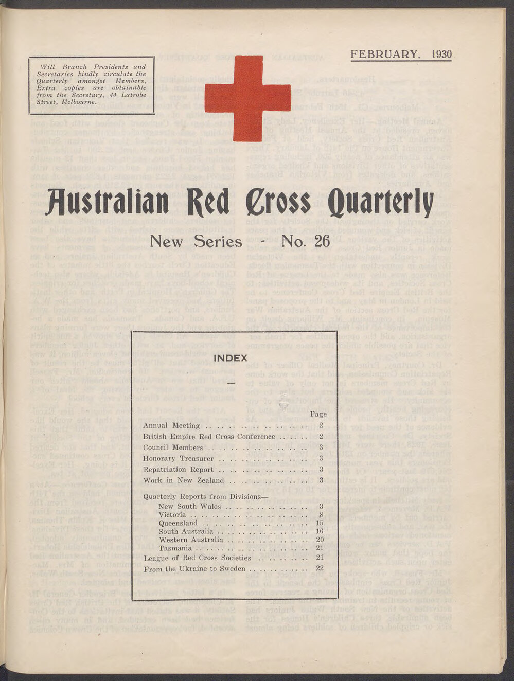 Australian Red Cross Quarterly - New Series No. 26