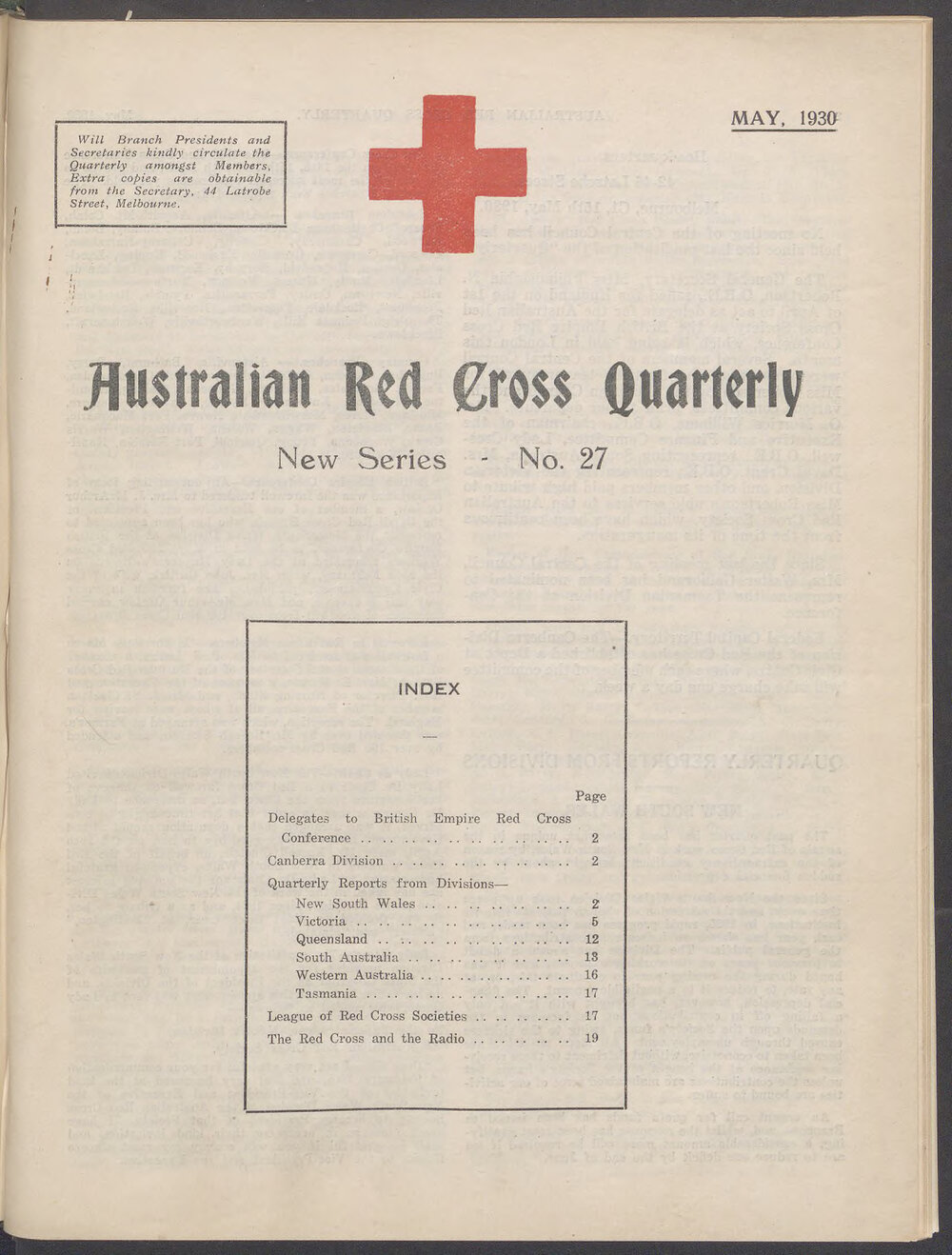 Australian Red Cross Quarterly - New Series No. 27