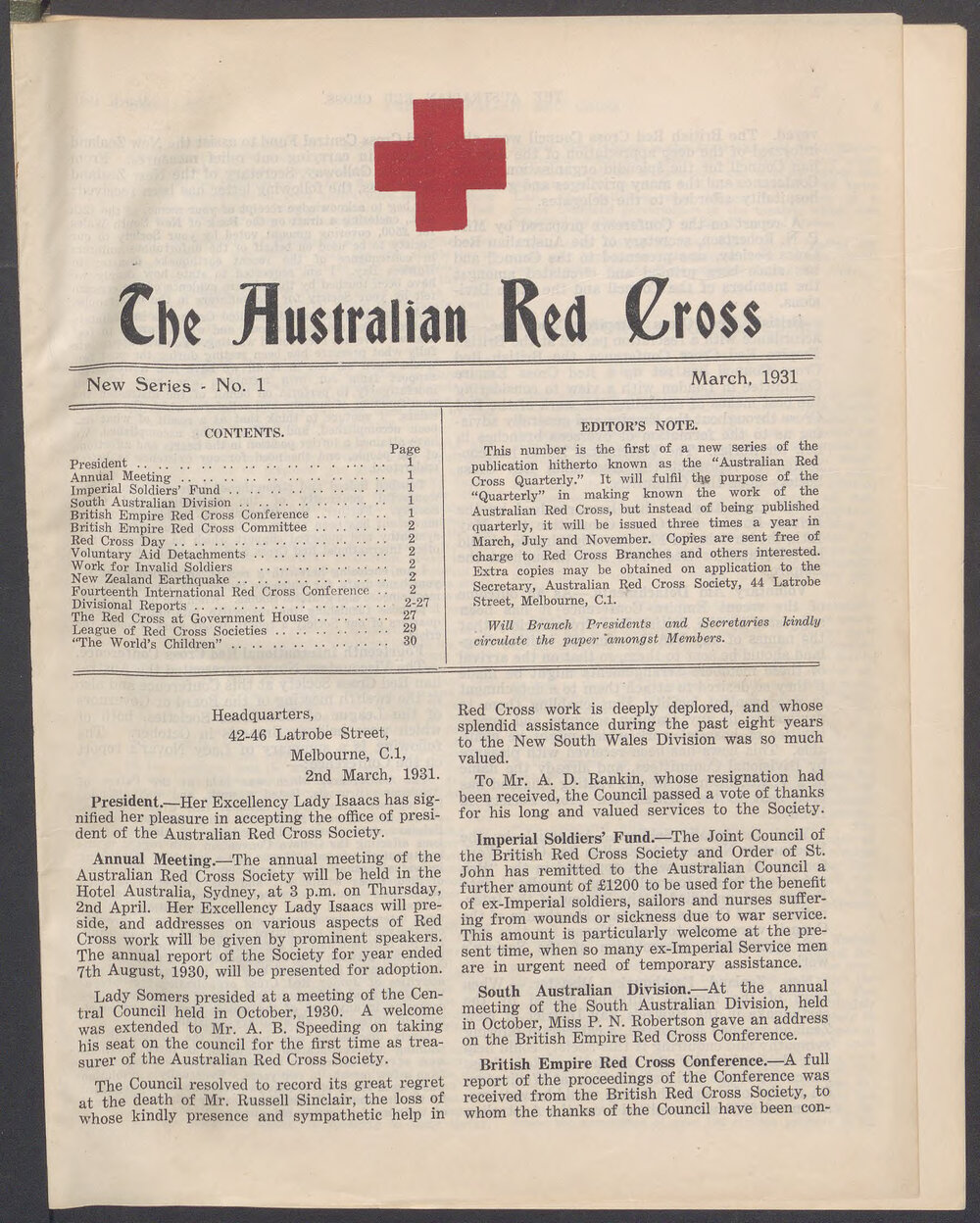 The Australian Red Cross - New Series No. 1