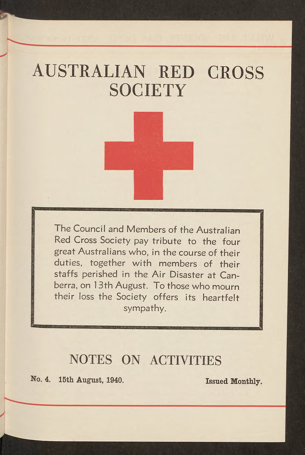 Australian Red Cross Society - Notes On Activities - No.4