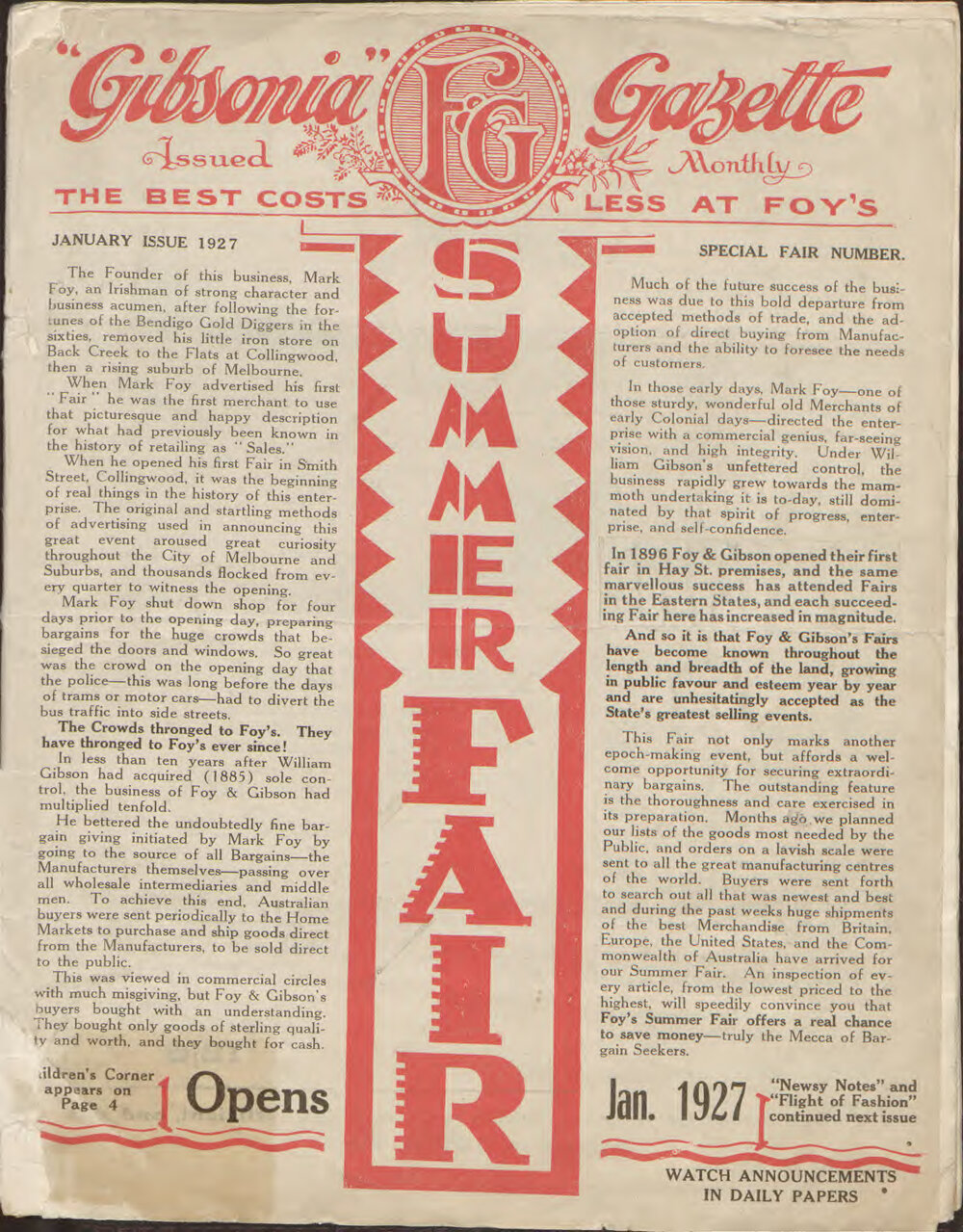 Gibsonia Gazette, Summer Fair, Perth January 1927