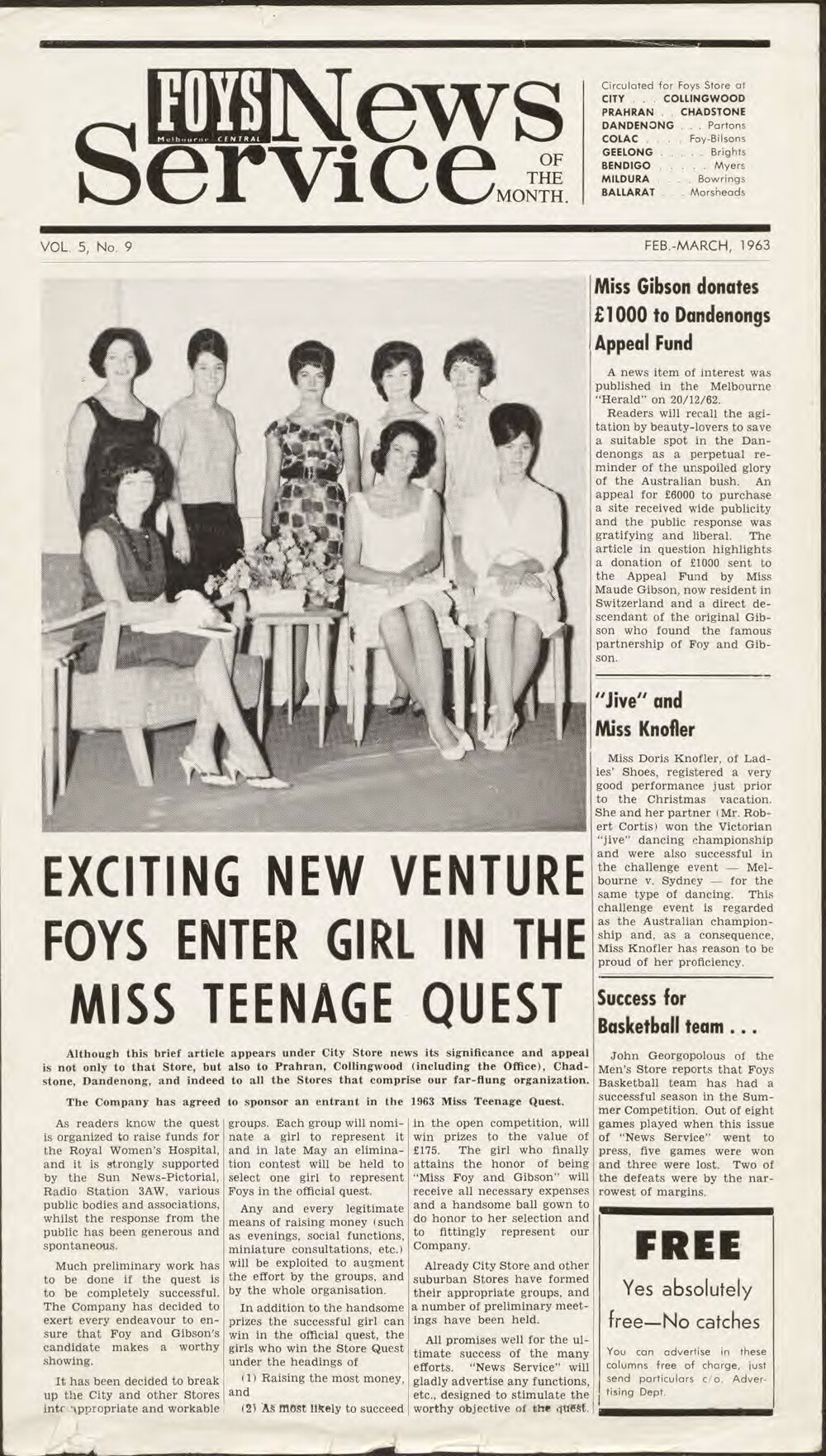 Foy's News Service of the Month Feb-March 1963