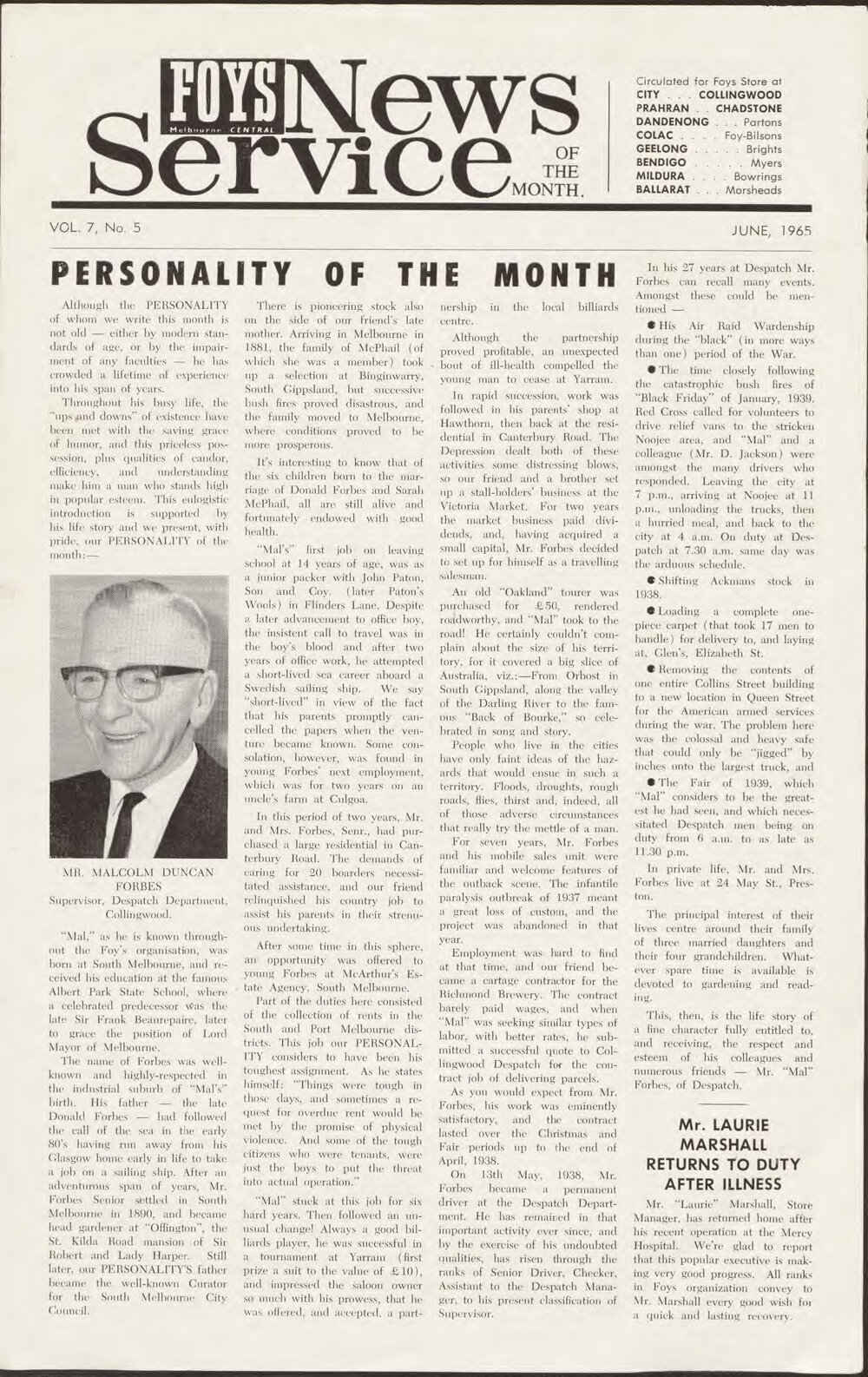 Foy's News Service of the Month June 1965