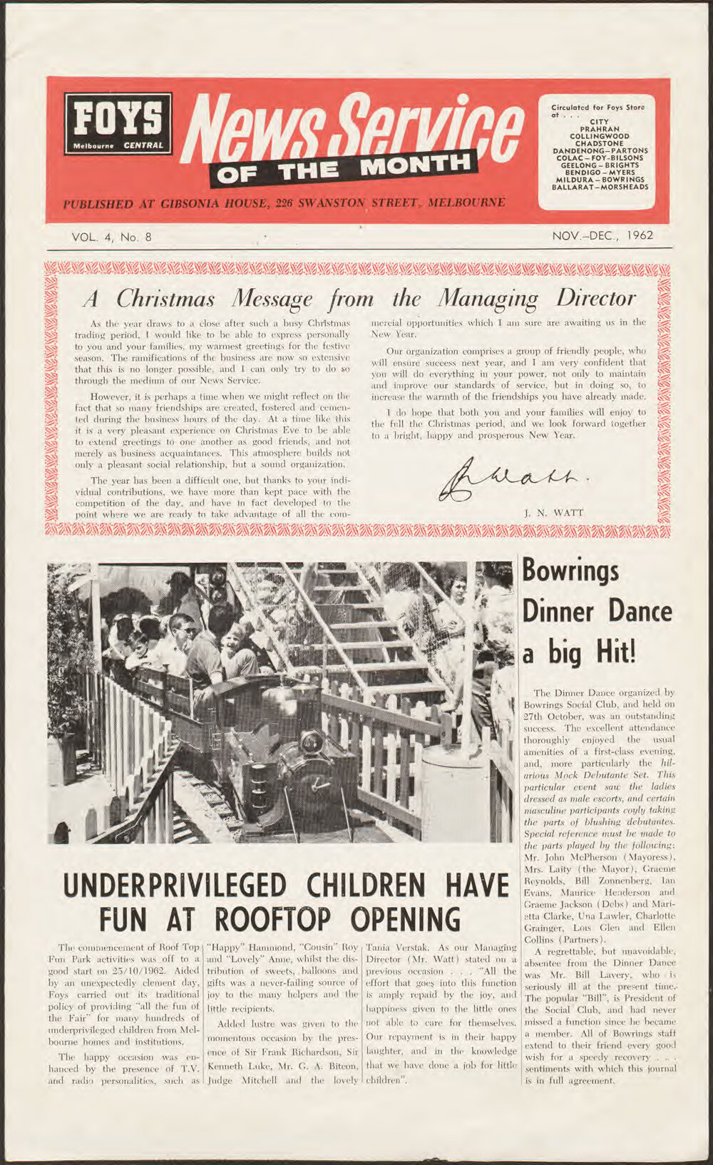 Foy's News Service of the Month November-December 1962