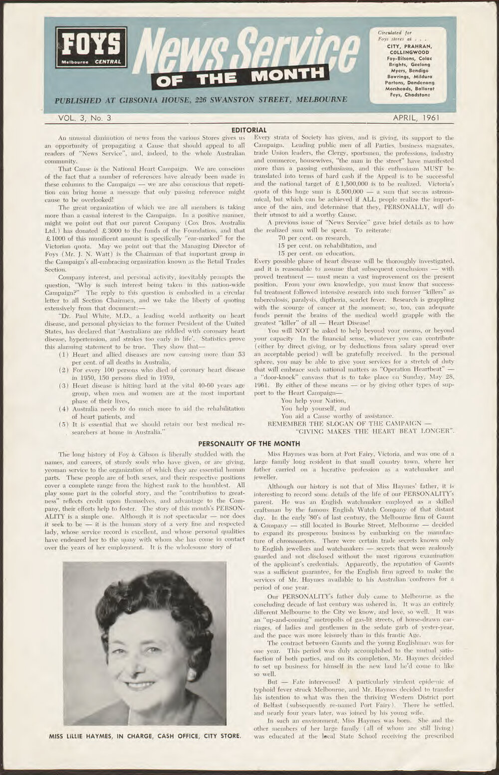 Foy's News Service of the Month April 1961