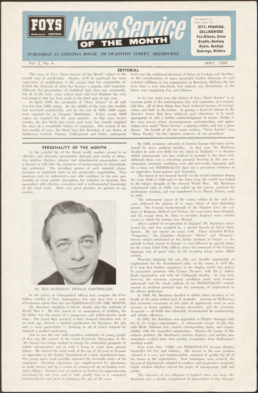 Foy's News Service of the Month May 1960