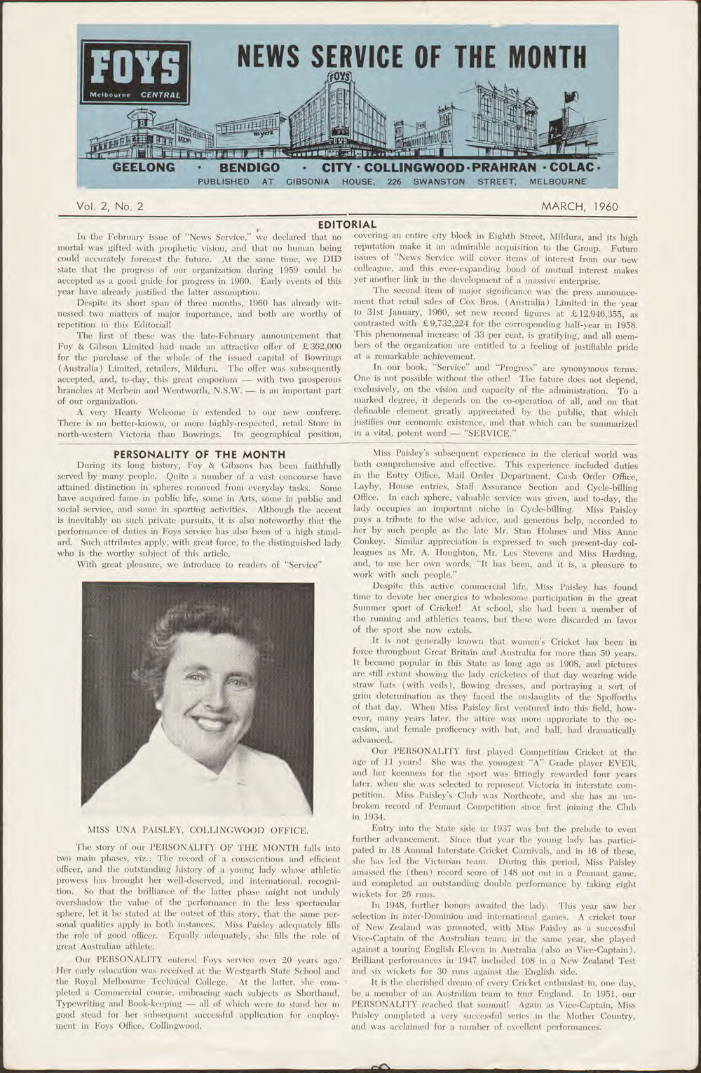 Foy's News Service of the Month March 1960