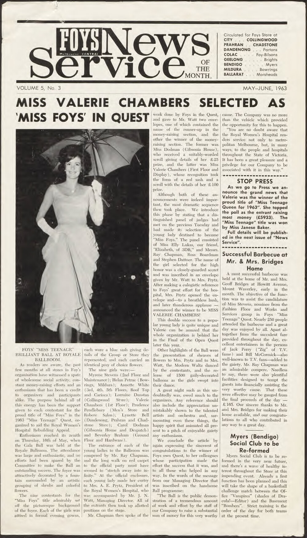 Foy's News Service of the Month May-June 1963