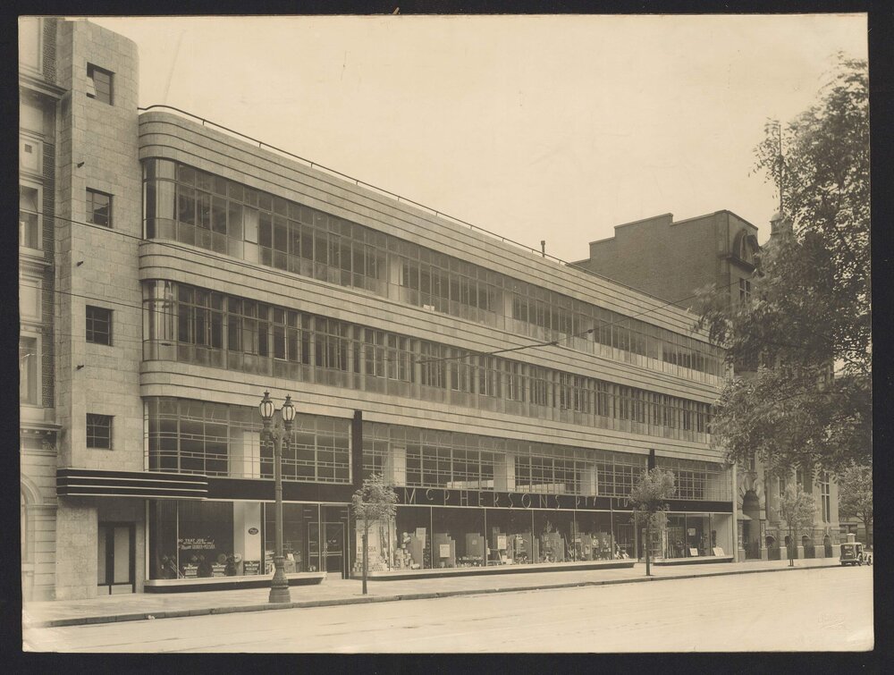 Photograph of the exterior of the McPhersons Department store at 546 Collins Street, Melbourne.