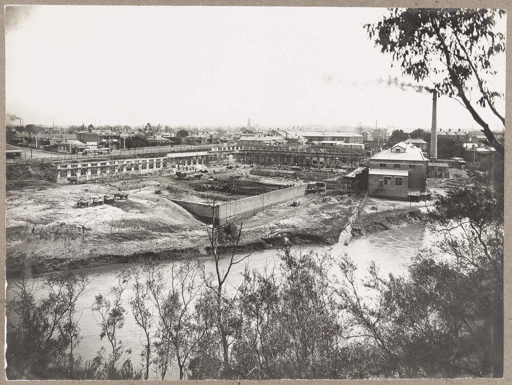 [Yarra River in the foreground and factory site in the background]