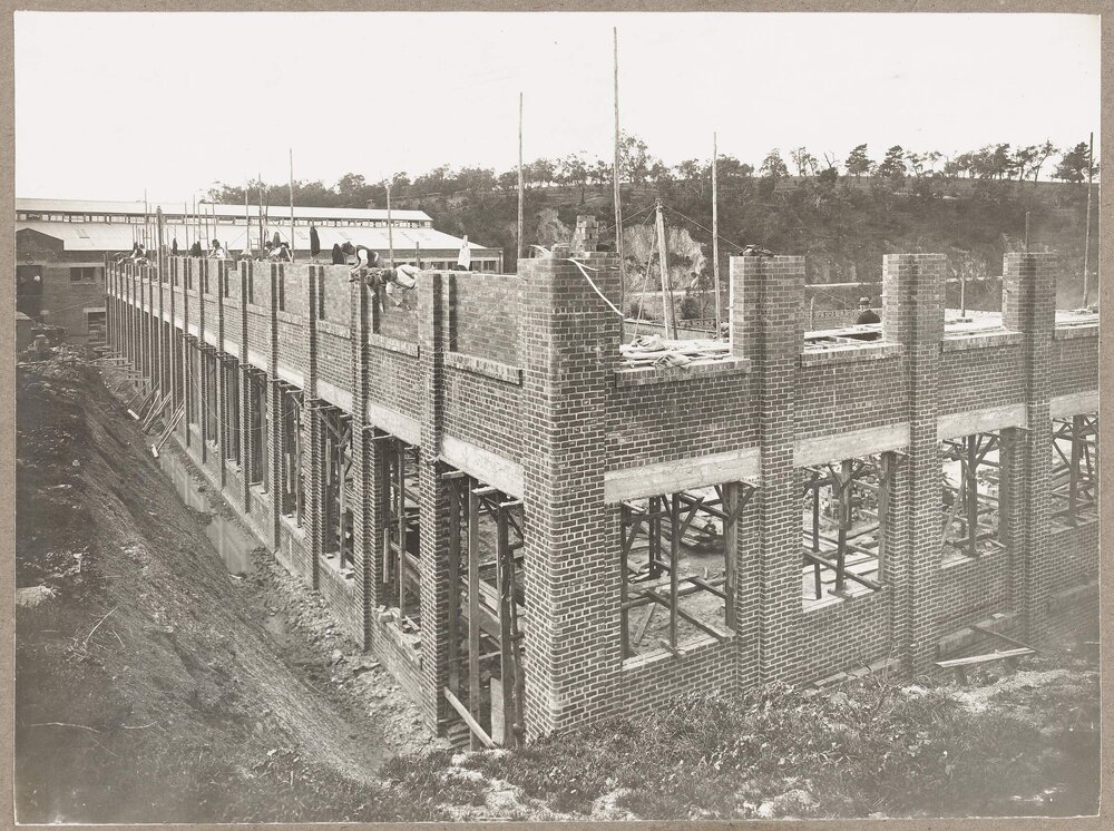 [Front and side wall of Yarra Falls factory]