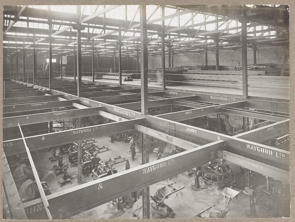 [Yarra Falls factory installation of machinery as seen from above]