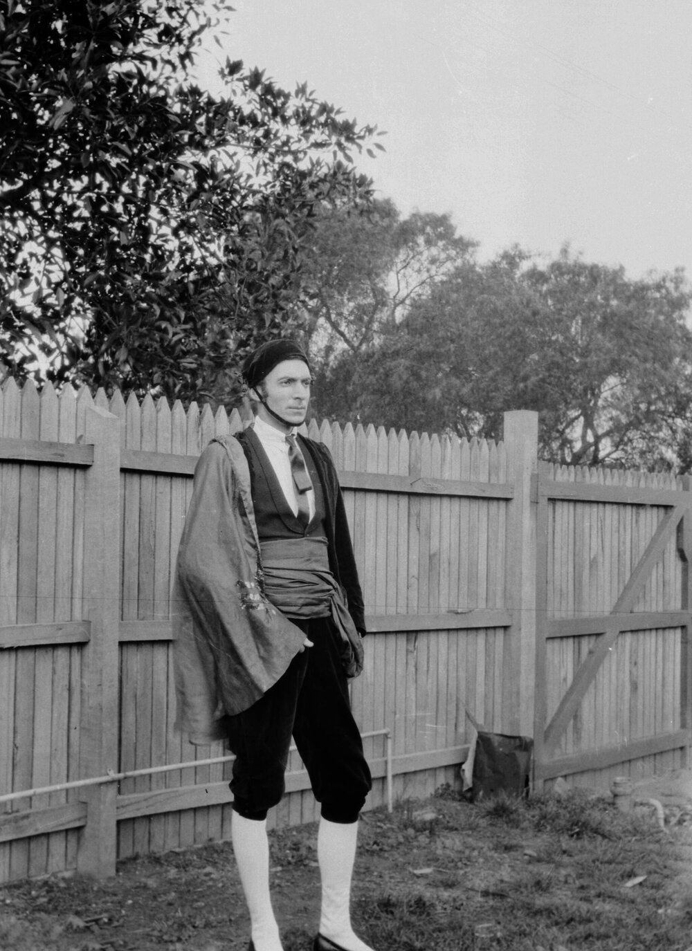 A man in period costume at "Heatherlea", 78 The Avenue, Royal Park,  Victoria