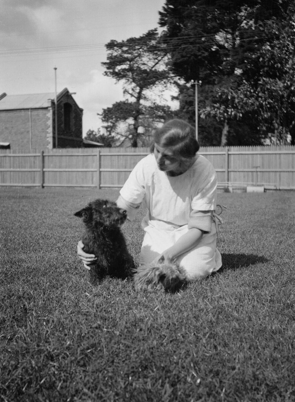 Jean with dogs Ross &amp; Peter at "Heatherlea", 78 The Avenue, Royal Park, Victoria, Victoria