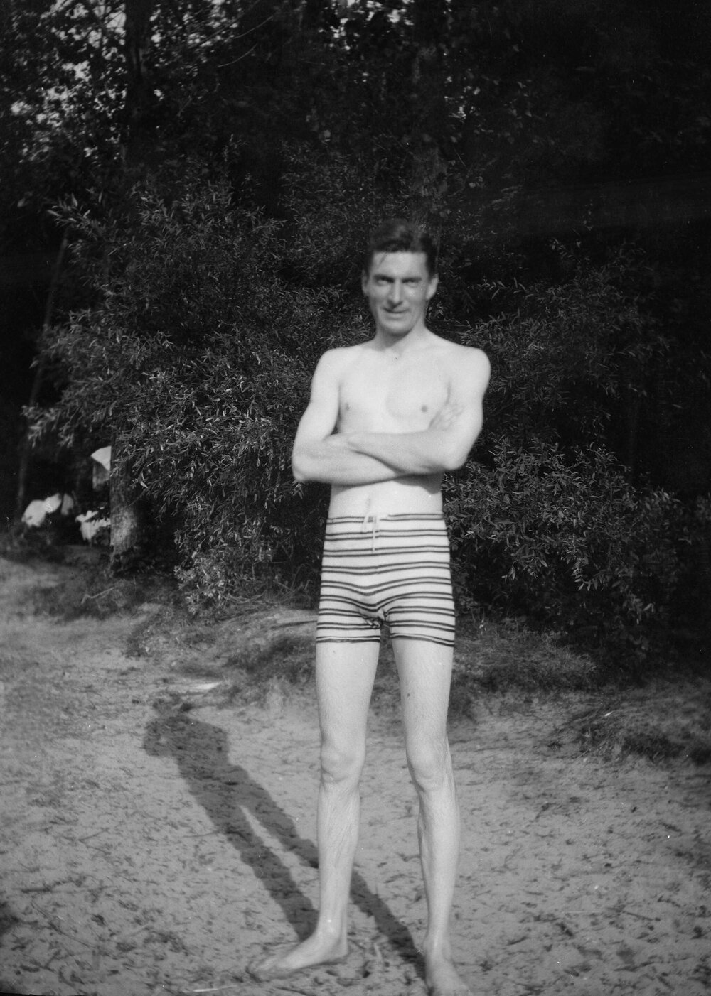 An unidentified man in a bathing costume in or around Grangettes, Aigle or Chillon, Switzerland