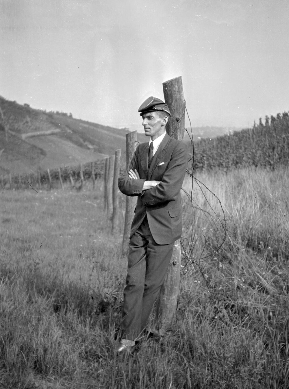 An unidentified man wearing a hat, in a rural setting near Vienna, Austria