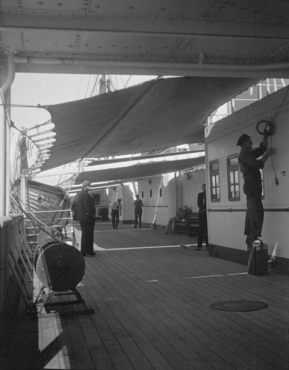 The Captain playing deck quoits on promenade deck T S.S. 'Katoomba'. Feb. 1930
