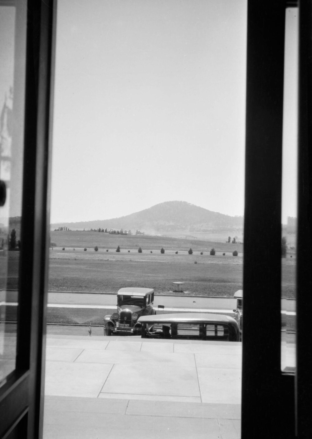 A view of part of Canberra, possibly from the entrance of the original Parliament House