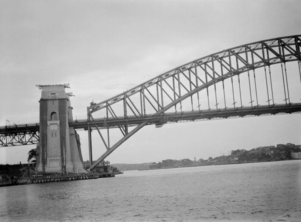 Part of the Sydney Harbour Bridge two months before its opening