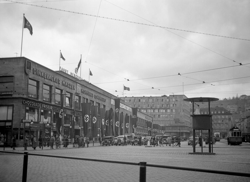 A street scene in an unidentified city