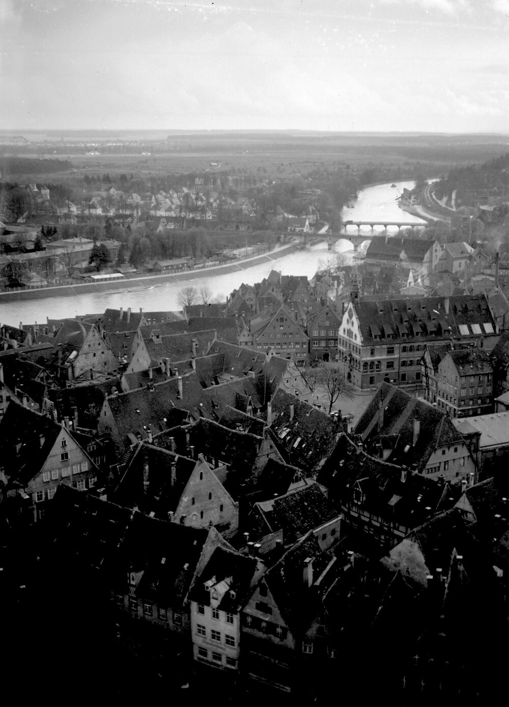 A view of part of Ulm, Germany, from an upper level of Ulm Munster