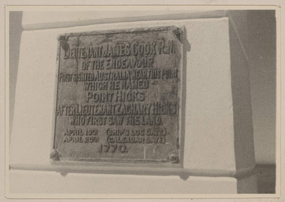 Plaque on Cook's monument at Cape Everard, Victoria