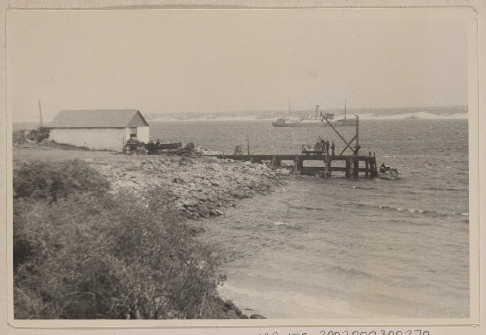 Gabo Island landing and the lighthouse tender ship S.S. Cape York at Gabo Island, Victoria