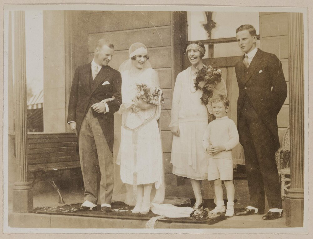 [Thornton and Ruth Grimwade in bridal party at] Minjah