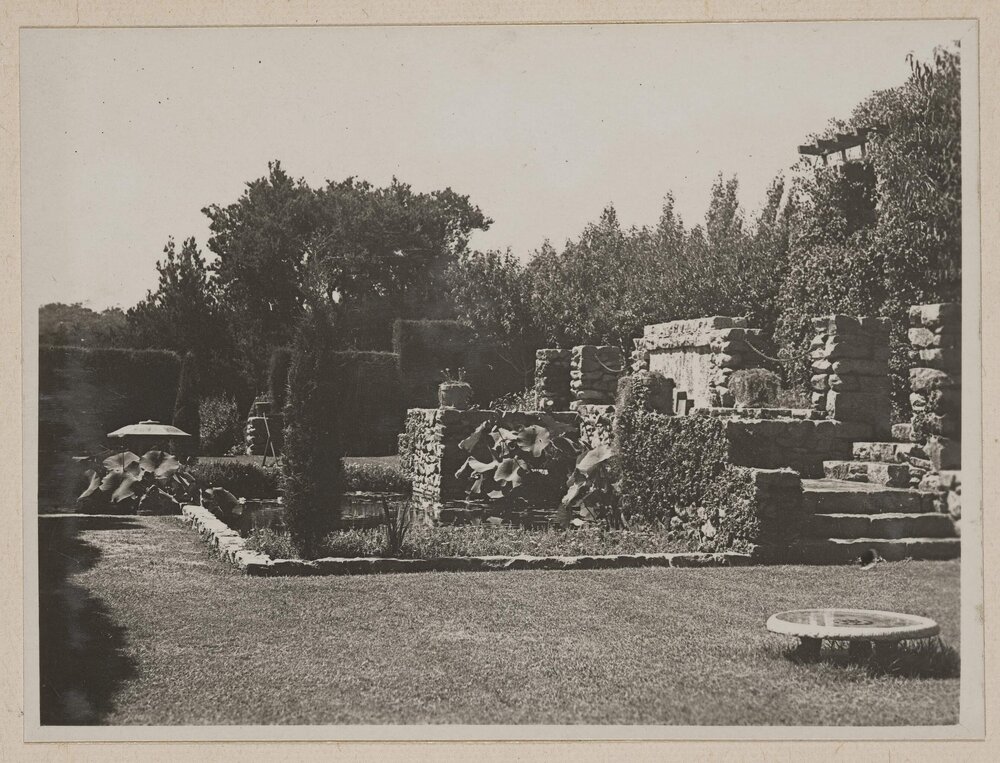 [Stone garden structures and pond,] Marathon