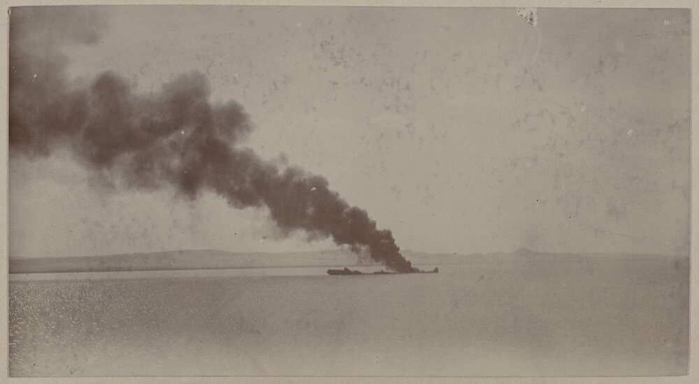 Burning Petroleum Steamer
