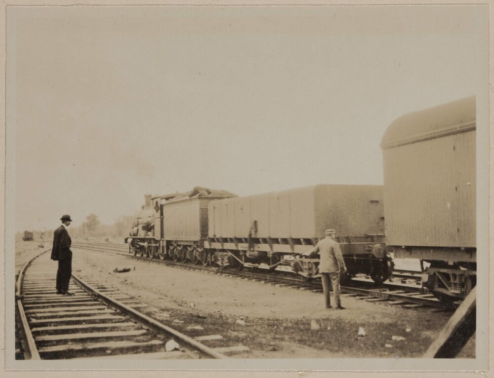 [Overland] Locomotive and water tank [Barton, South Australia]