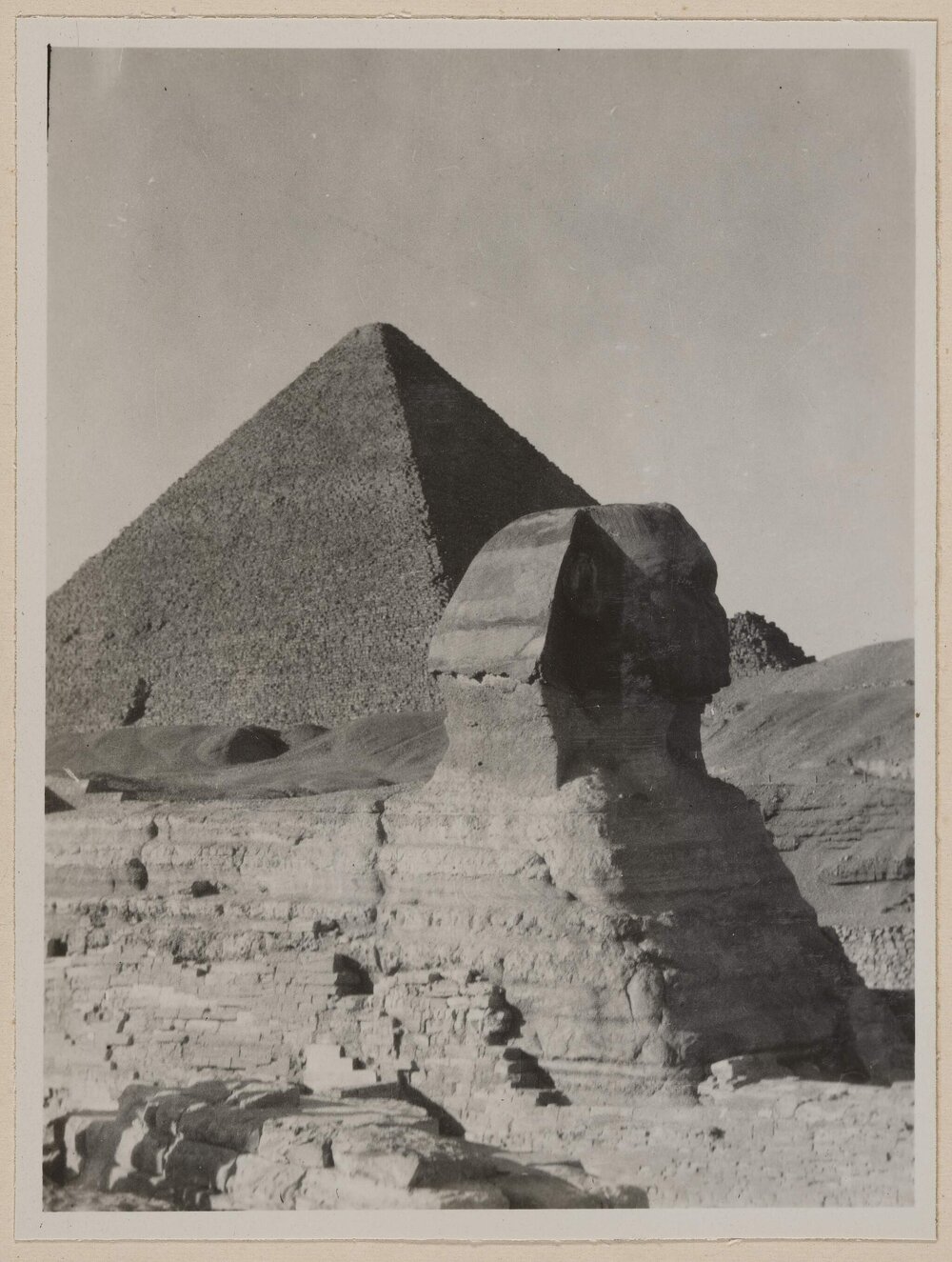 [Great Sphinx of Giza in front of pyramid, Egypt]