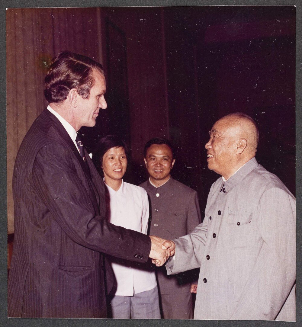 [Malcolm Fraser with unknown people during a visit to China]