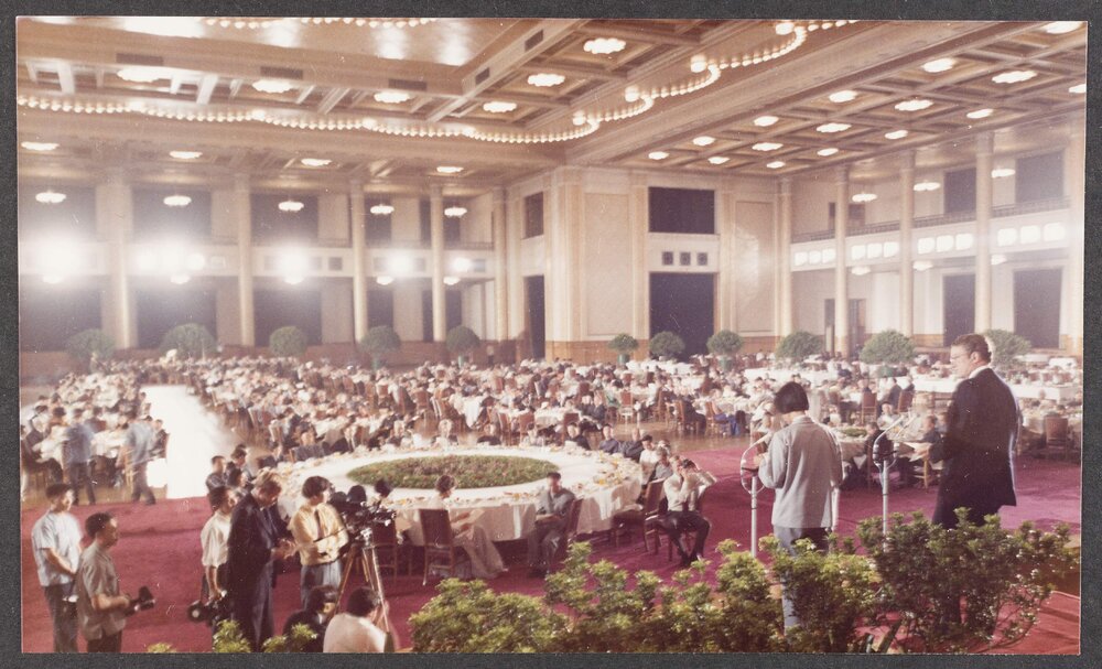 [Malcolm Fraser at a large gathering in China]