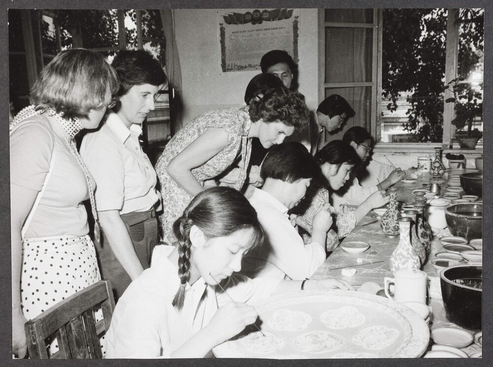 [Tamie Fraser and others viewing ceramics in China]