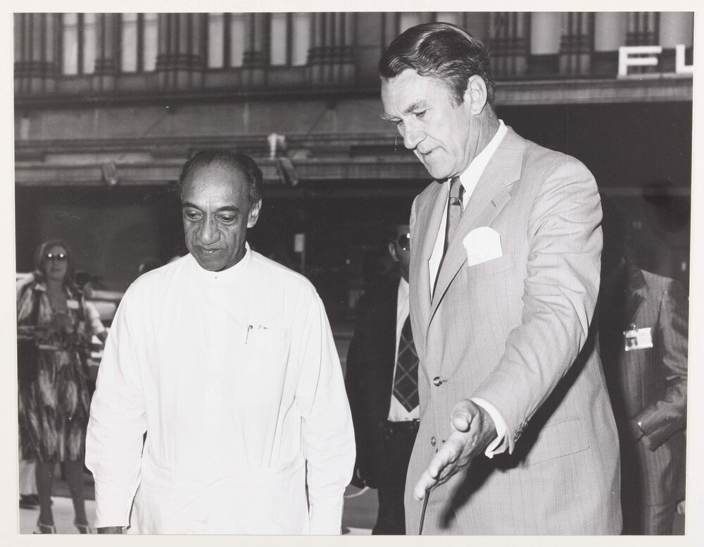 [Malcolm Fraser and another man at the Commonwealth Heads of Government Regional meeting]